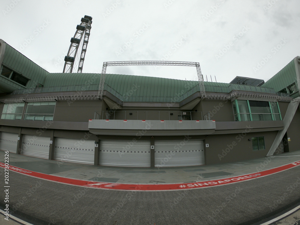 Naklejka premium Singapore / December 2017: Dismounting of the Formula One Racing track at Marina Bay Street Circuit. 