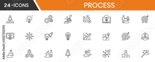 Progress Web Icons Thin Line Style Brainstorming Creativity Strategy