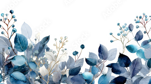 Watercolor leaf frame for wedding invitations isolated on transparent background