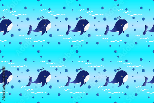 Foto Cute Whale Seamless Pattern Vector Background for Kids