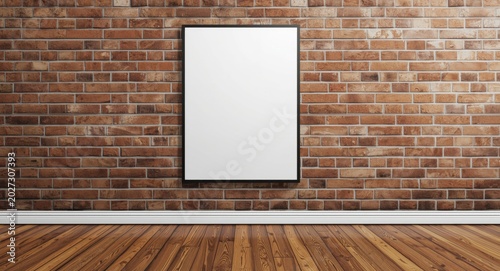 Blank poster on rustic bric...