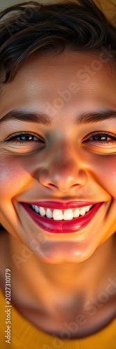A gentle, soft smile suggests kindness and a welcoming nature,  friendly,  comforting