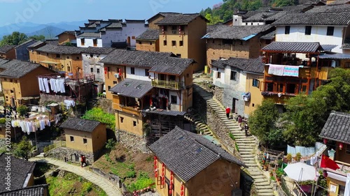 Aerial View of Yangchan Tulou is located in Shendu Town; Shexian County; Huangshan City; Anhui; China