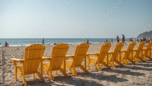 Bright wooden chairs lined ...