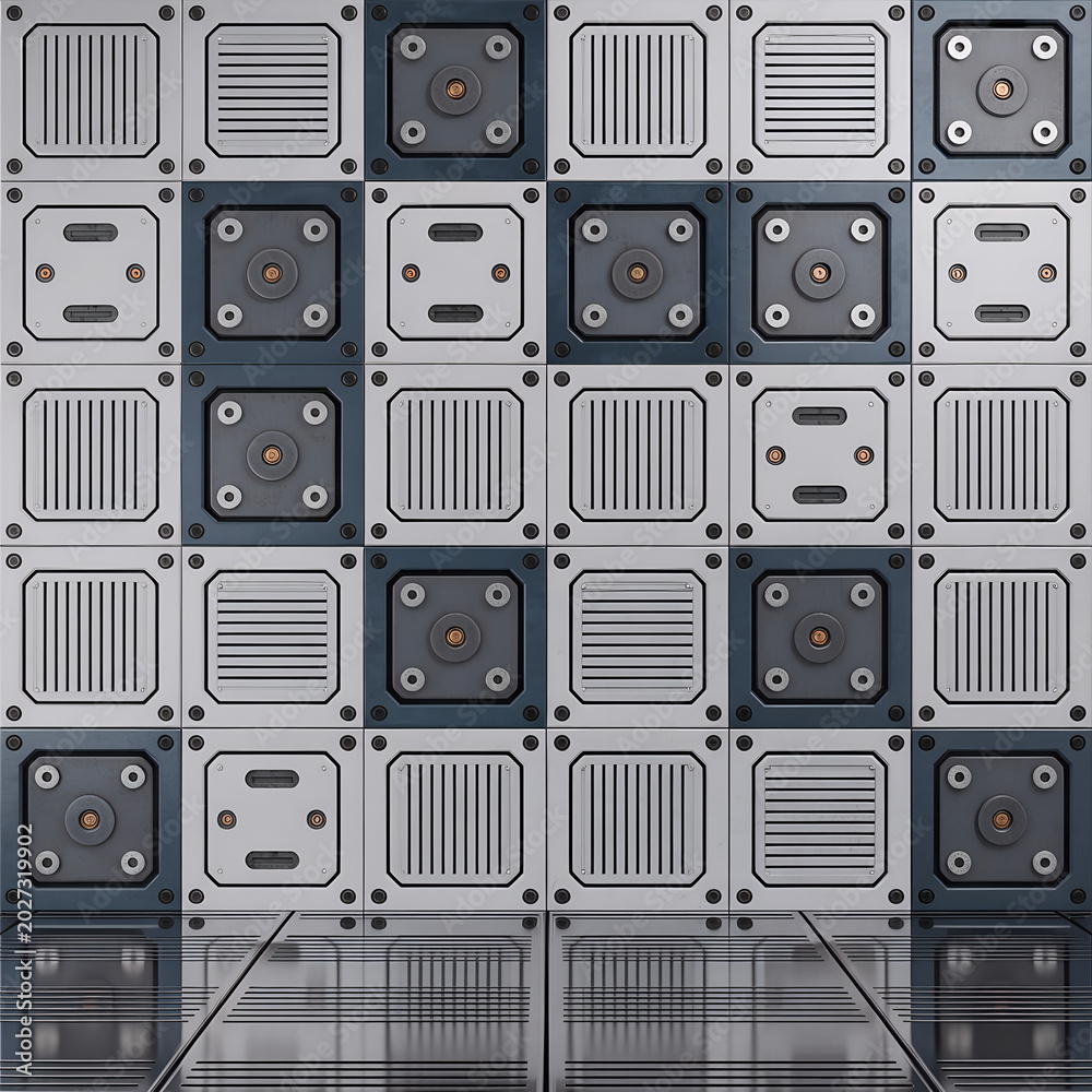 Fototapeta premium Seamless metal panel texture with circular details 3d render