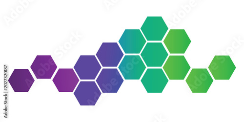 Abstract honeycomb pattern with blue to green gradient transition, hexagonal mosaic background design element vector illustration