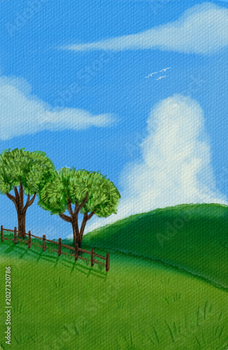 Schilderij op canvas watercolor meadow qith sheeps