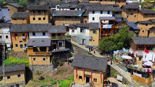 Aerial View of Yangchan Tulou is located in Shendu Town; Shexian County; Huangshan City; Anhui; China