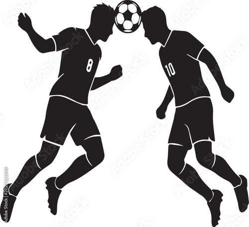 Soccer Players Header Aerial Duel Battle Silhouettes