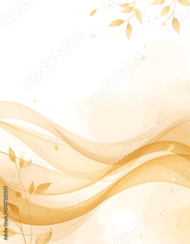 Elegant golden waves and falling leaves create a serene and abstract background