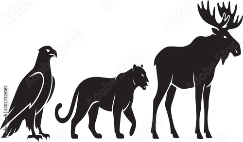 North American Animal Trio Mascots Unity Silhouettes