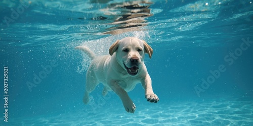 Active labrador pet diving ...