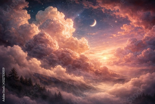 Dreamlike clouds and mist c...