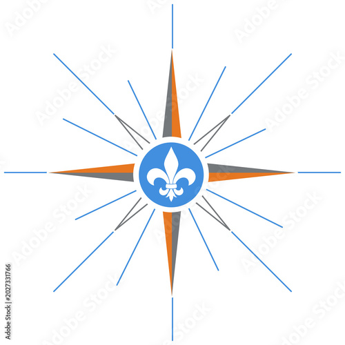 Compass with Fleur-de-lis symbol in the centre