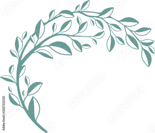 Plant twig with leaves in half round shape