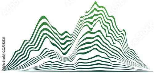 Abstract layered mountains over the white background