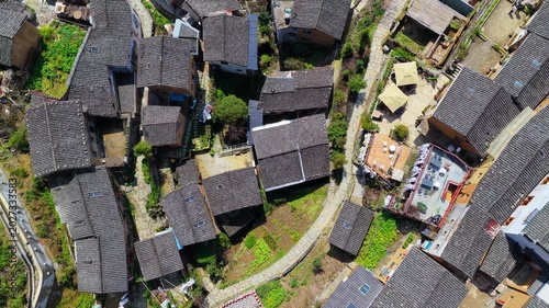 Aerial View of Yangchan Tulou is located in Shendu Town; Shexian County; Huangshan City; Anhui; China