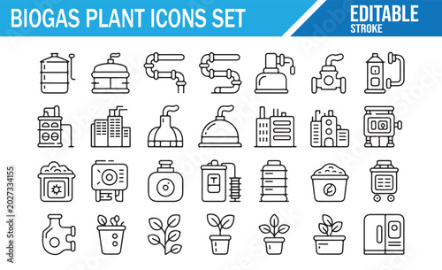 Editable Biogas Icons Collection for Green Energy and Sustainable Industry