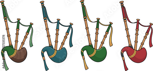 Bild auf Leinwand Traditional Scottish Great Highland Bagpipes Vector Icon Set Featuring Tradition