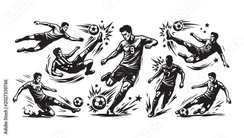 Obraz na plátně Intense Soccer Match Action with Multiple Players Vector Illustration