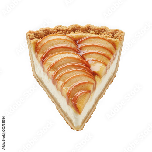 A single slice of delicious fresh apple pie with caramel topping isolated on transparent background