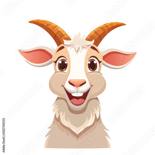 Cartoon goat portrait smiling happy face illustration isolated white background