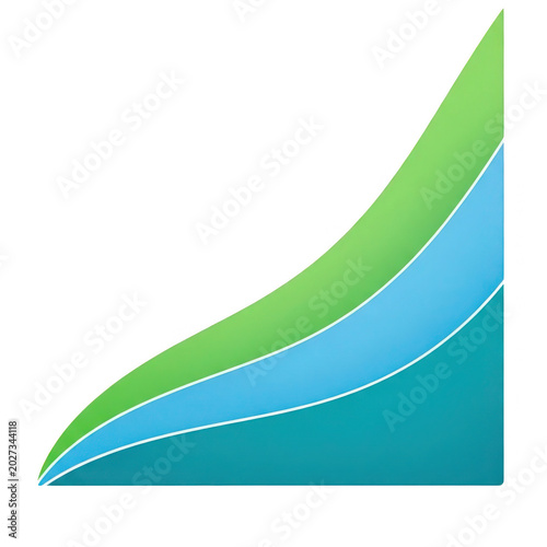 Abstract financial growth graph with green and blue curved layers, rising business success chart, conceptual data visualization for corporate progress isolated on Transparent Background