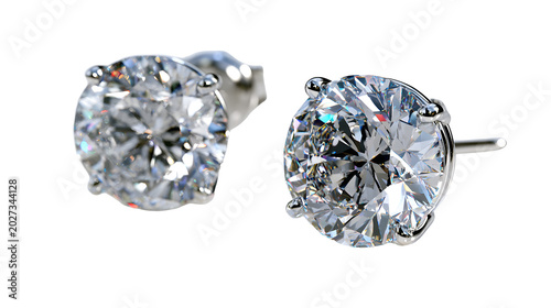 Ultra realistic luxury diamond earrings with sparkling crystal reflections and elegant jewelry styling, isolated on white background