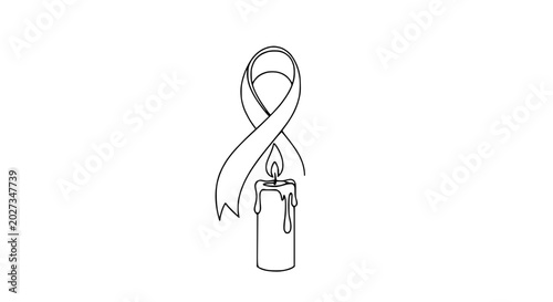 Canvas Print Ribbon Candle Light Memorial Line Art Symbol Hope Grief Support Awareness Vector