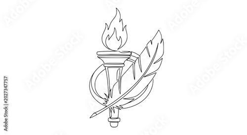 Foto Torch and Feather Pen Line Art Symbol - Freedom of Speech, Journalism, Knowledge