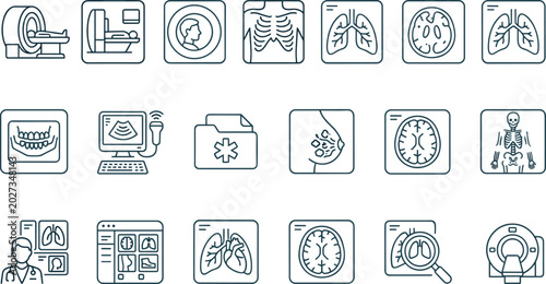 Foto Medical Imaging and Radiology Icon Set Featuring MRI, CT Scans, X-Rays, Lungs, B
