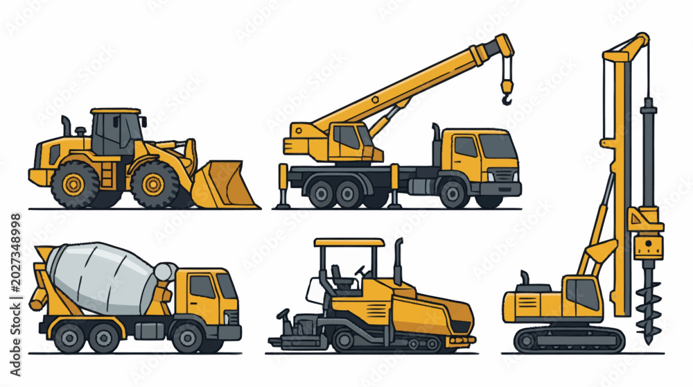 Obraz premium Collection of Yellow Construction Vehicles and Machinery Set.