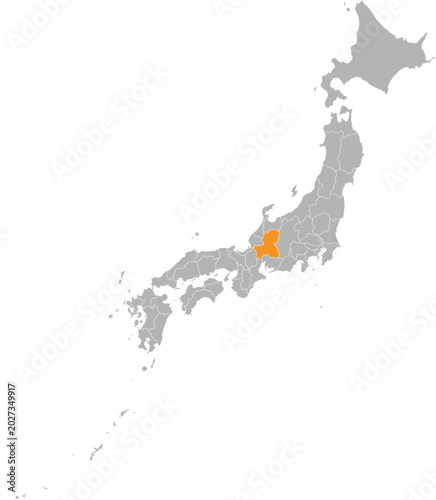 Canvas-taulu Gifu Location on Map of Japan Prefecture Editable Cartographic Illustration