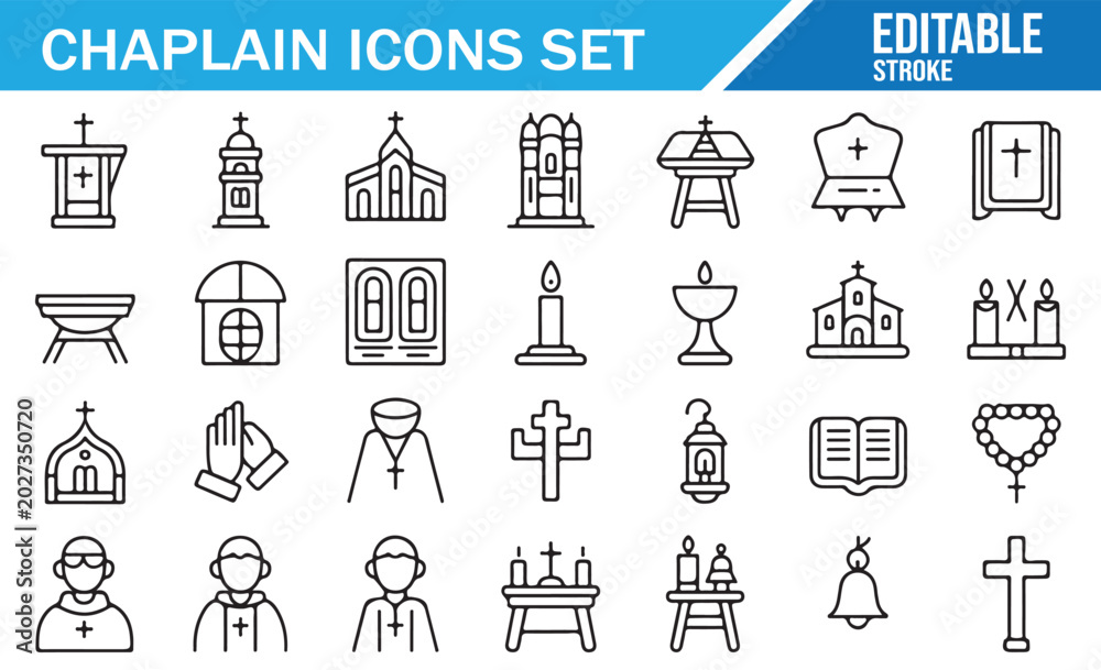 Fototapeta premium Christian Ministry Line Icons Collection for Web, App and Print Design