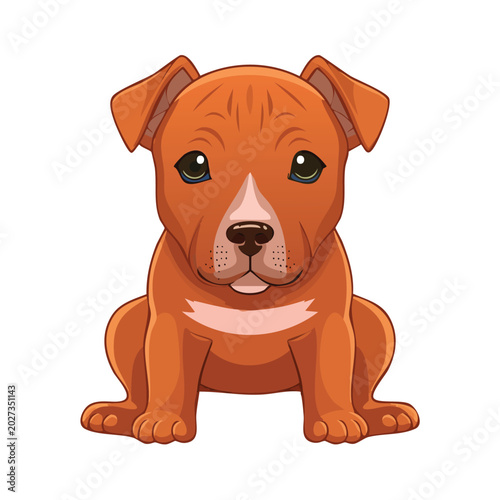 Cartoon puppy illustration sitting with alert eyes on white background
