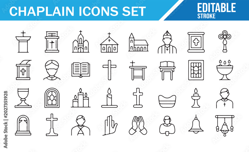 Fototapeta premium Church and Chaplain Outline Icon Pack for Religious Community Design