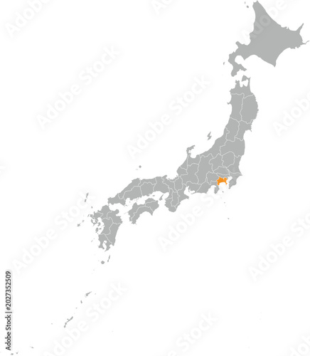 Slika na platnu Kanagawa Location on Map of Japan Prefecture Editable Cartographic Illustration