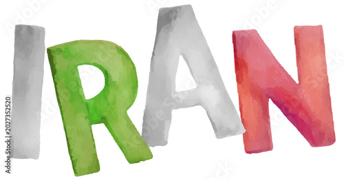 Watercolor colorful hand-drawn cartoon word IRAN