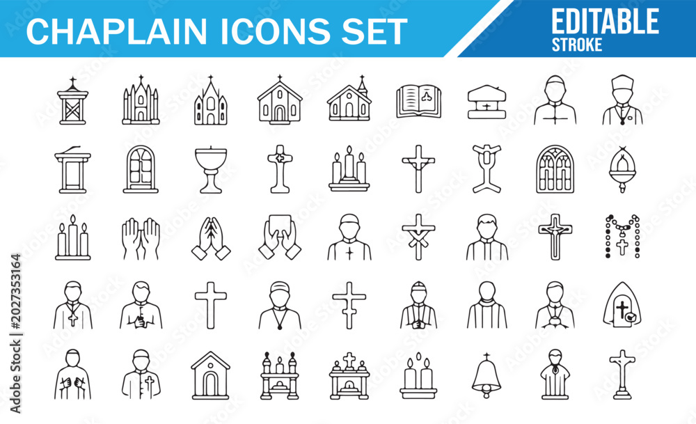 Fototapeta premium Minimal Religion Icon Set with Sacred Symbols, Cross and Prayer Illustrations