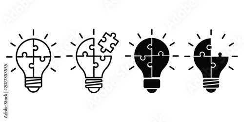 Set of four light bulb icons made of puzzle pieces for creative ideas Vector