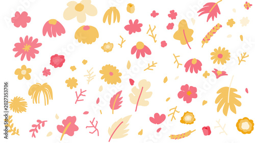 Bild auf Leinwand Set of hand drawn flower, foliageand branch in pastel color