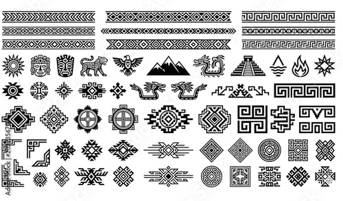 Billede på lærred Aztec tribal geometric vector elements with ethnic Navajo inspired ornament desi