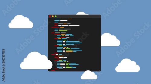 Program code in clouds - flat design style loop