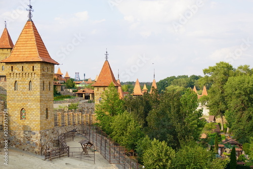 View of the fortress brick towers in Loga Park.