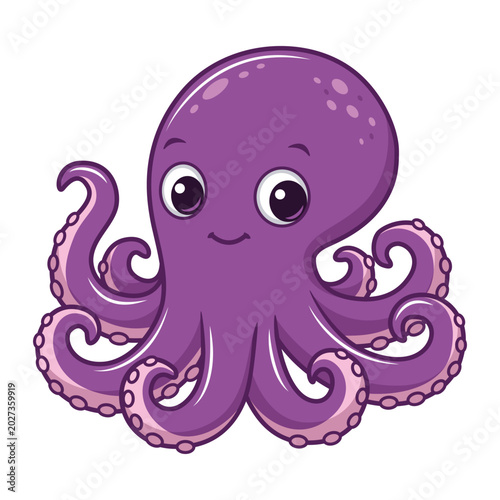 Cute Purple Octopus Cartoon Illustration