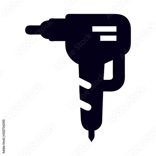 Industrial power drill vector icon, black silhouette electric hammer drill, professional construction tool graphic