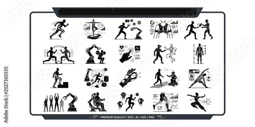 Bild auf Leinwand Futuristic cybernetic vector icons set featuring human performance enhancement b