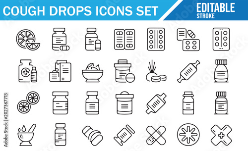 Medical Lozenges Pills and Syrup Vector Icon Set