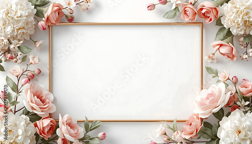 Picture frame decorated with beautiful pink flowers creates a charming border for your artistic display.