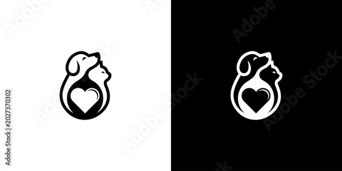 dog and cat pet combination logo, circle, logo type, creative
